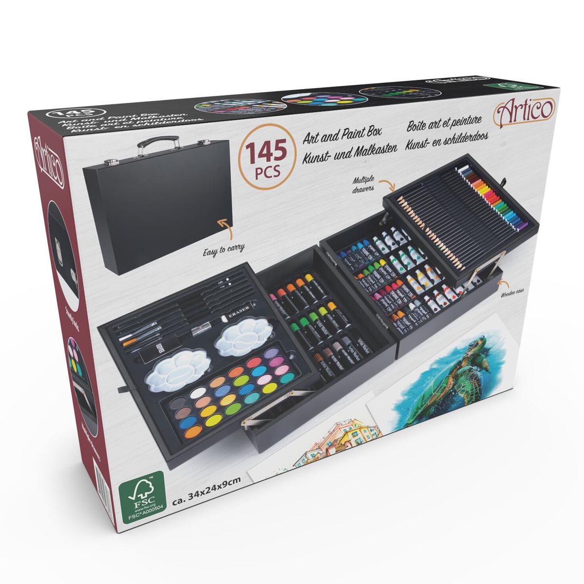 Artico 145Delige Tekendoos in Houten Koffer - maximondo