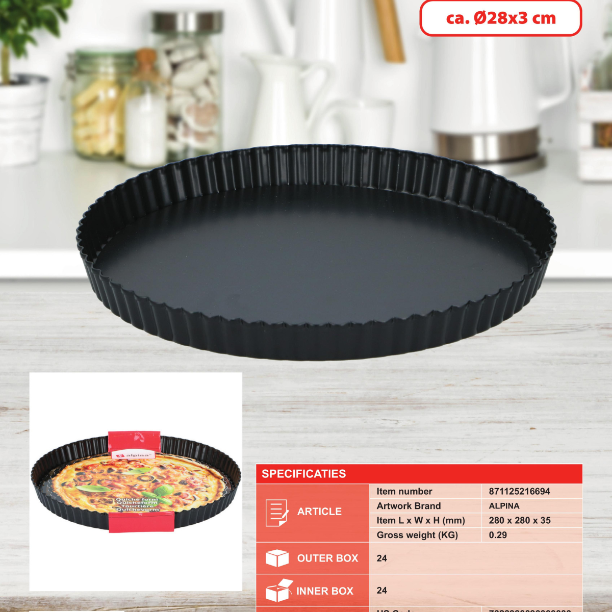 alpina Quichevorm - Verwijderbare Bodem - 28 x 3 CM - Zwart - maximondo