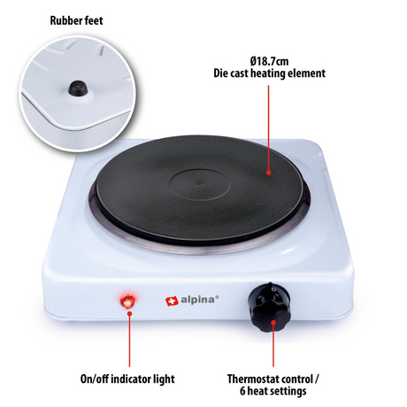 alpina Kachel 1 Pit 1500 W 25X28X7 Ø18 Inclusief Stekker Wit - maximondo