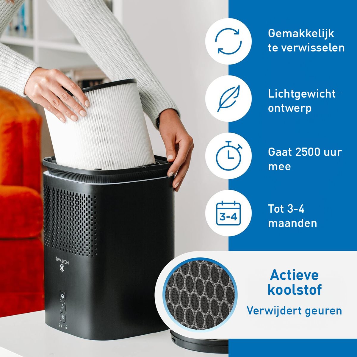 Medify Air MA-14 Vervangingsfilter – HEPA H13 – 1 Stuk – Luchtfilter – Actieve Koolstof – Luchtzuivering - maximondo