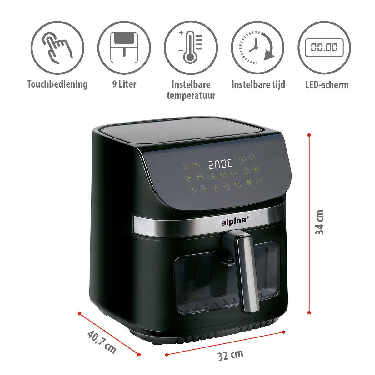 alpina Dubbele Airfryer XXL - Heteluchtfriteuse 9L - maximondo