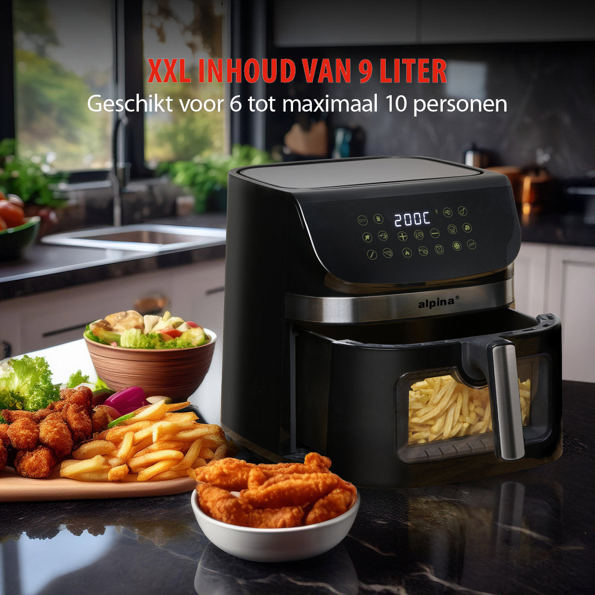 alpina Airfryer 9L, Zwart - maximondo