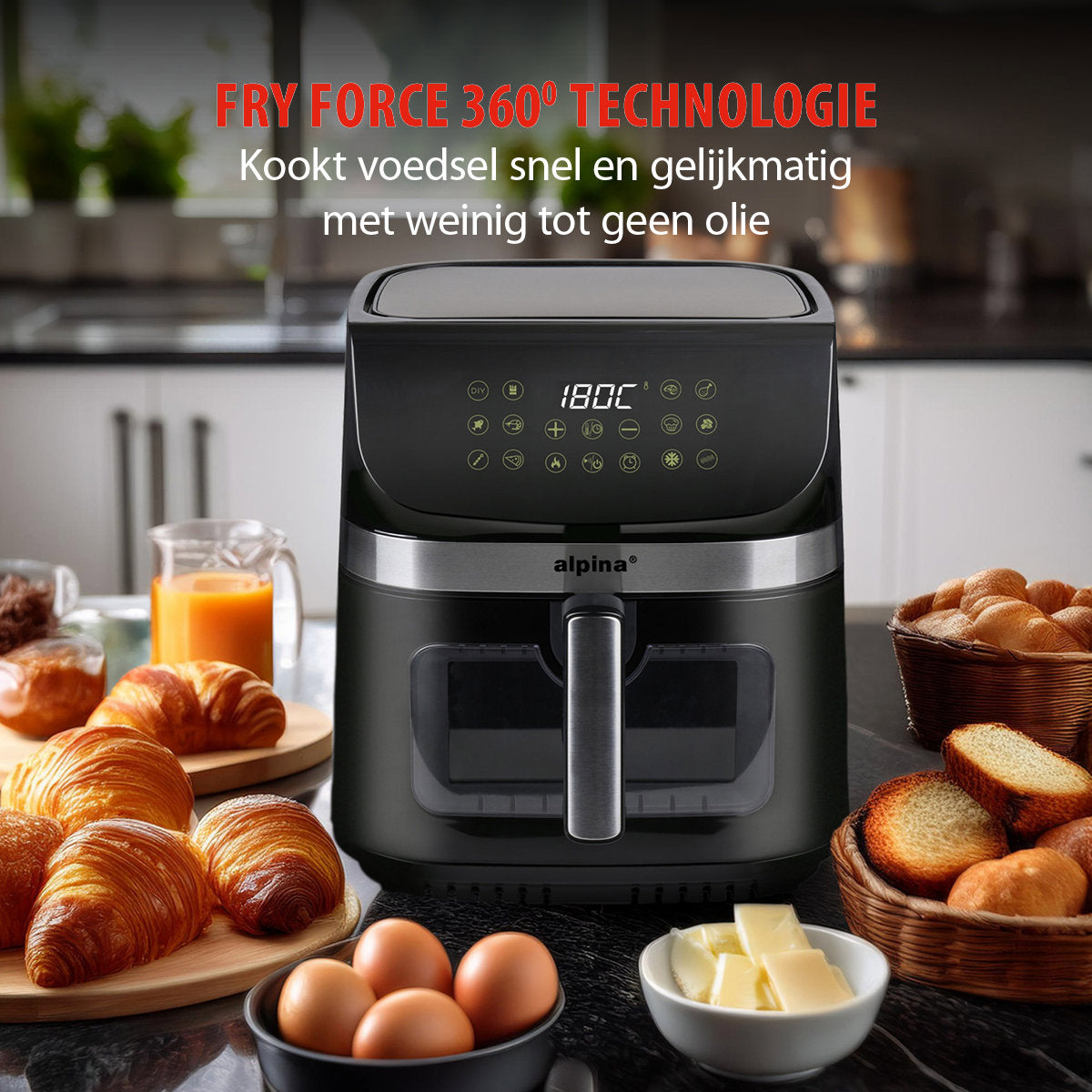 alpina Airfryer 9L, Zwart - maximondo