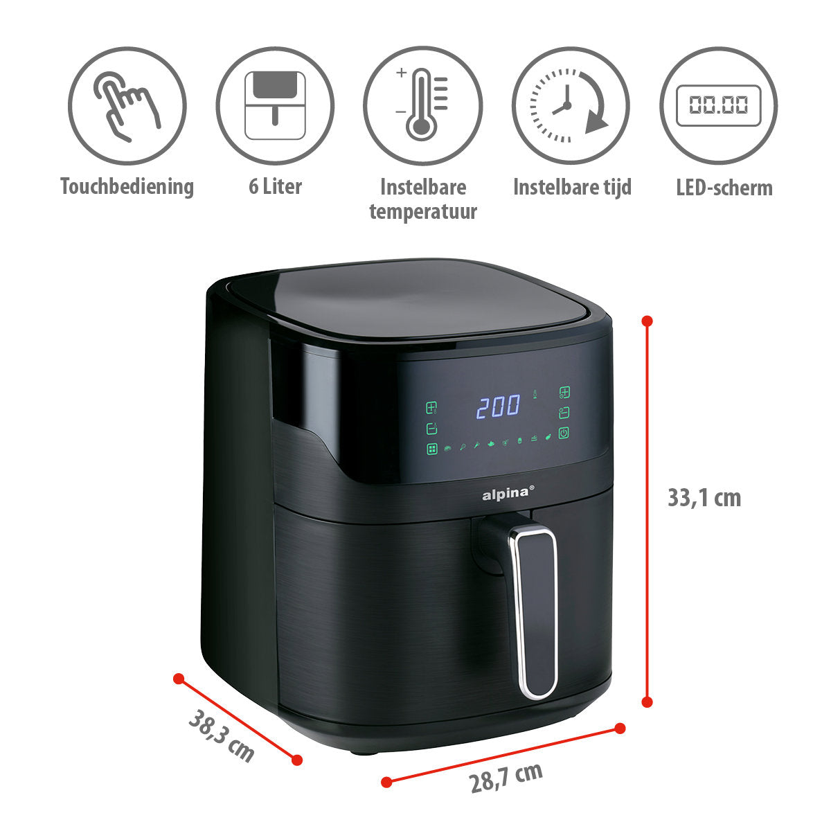 alpina Airfryer XL 6L - Zwart - maximondo
