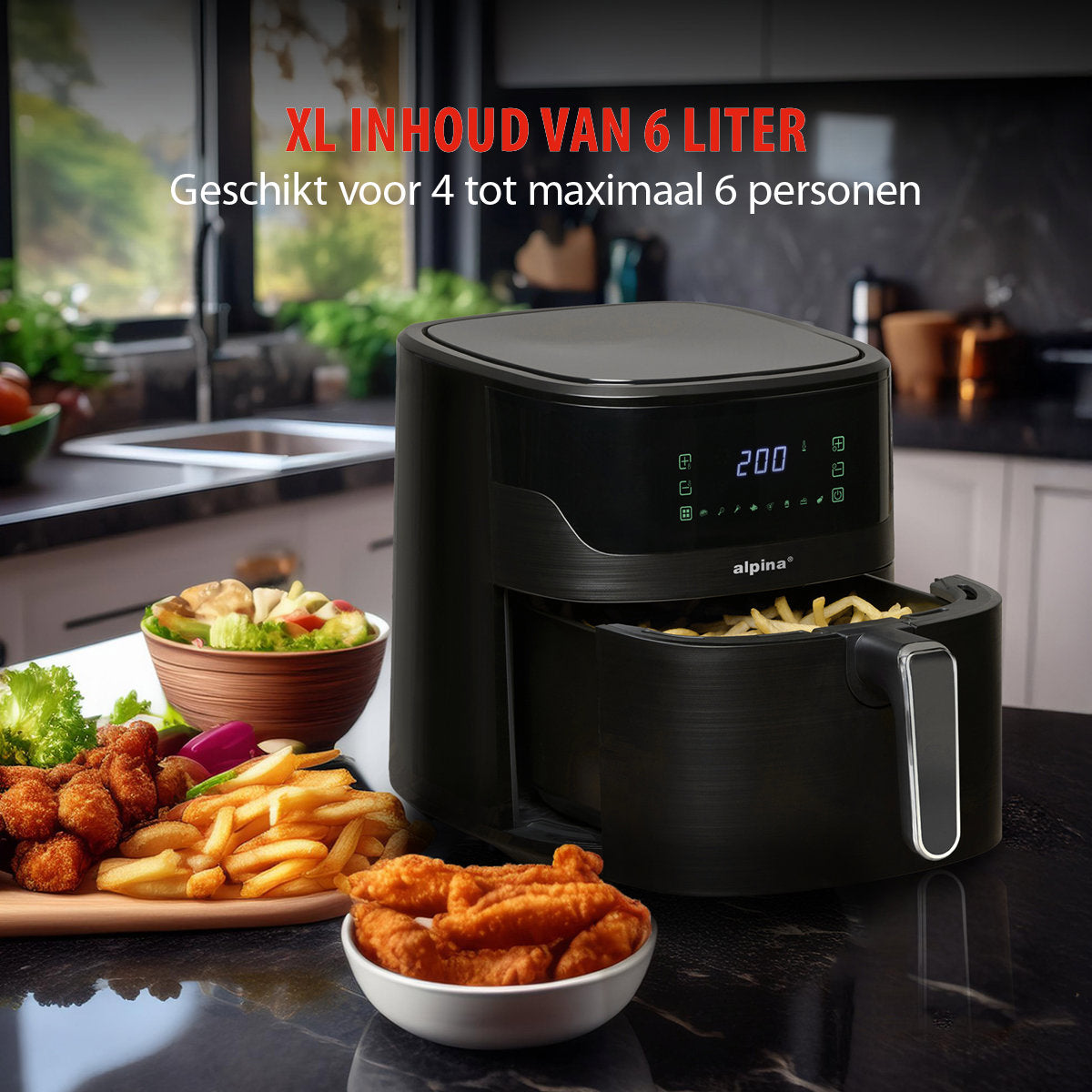 alpina Airfryer XL - Heteluchtfriteuse 6L - 2-5 Personen - maximondo