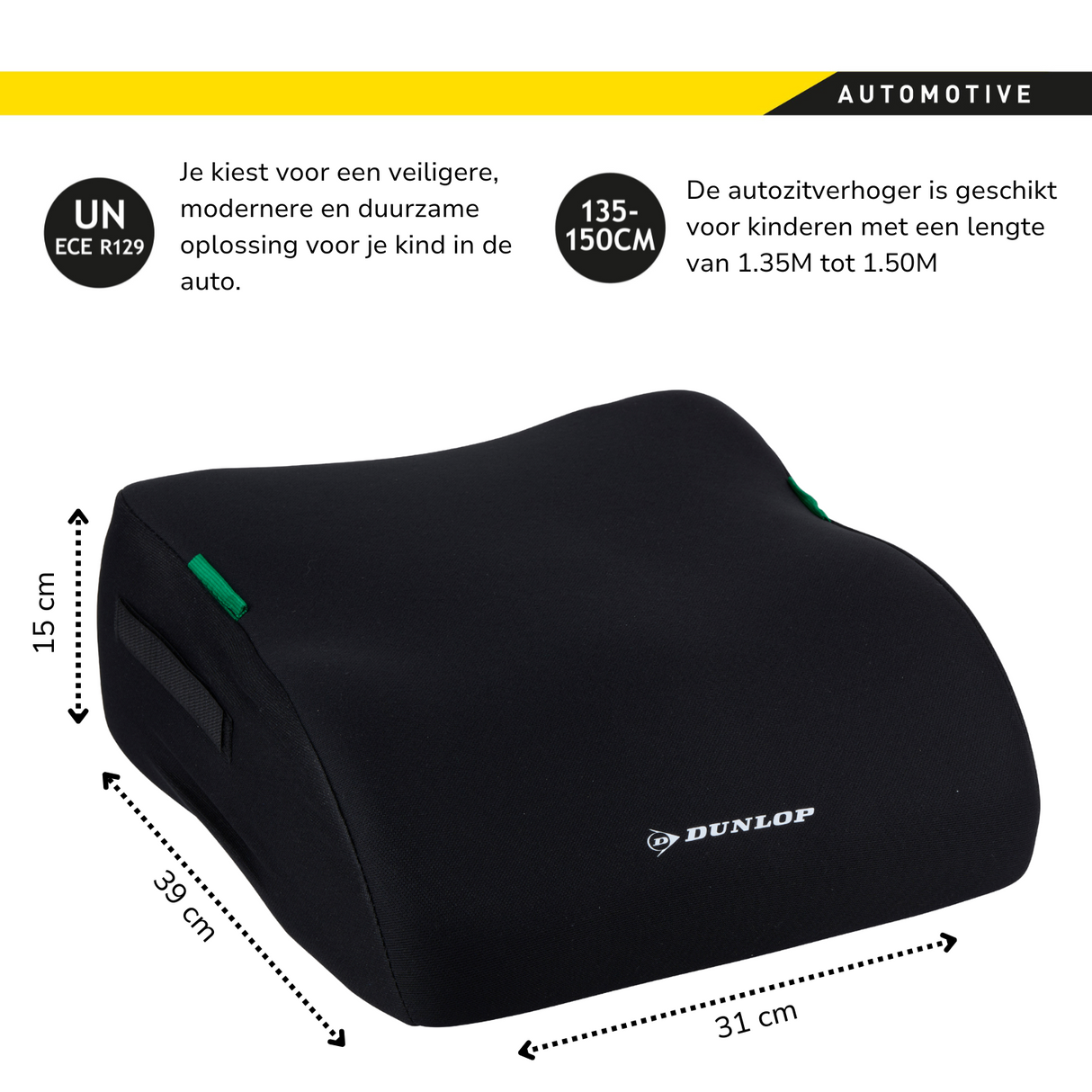 Dunlop Kinderzitje Zwart - Stoelverhoger UN ECE R129 - maximondo