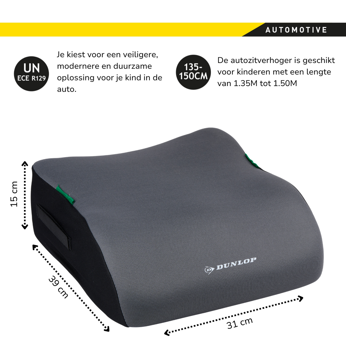 Dunlop Kinderzitje Grijs - Stoelverhoger UN ECE R129 - maximondo