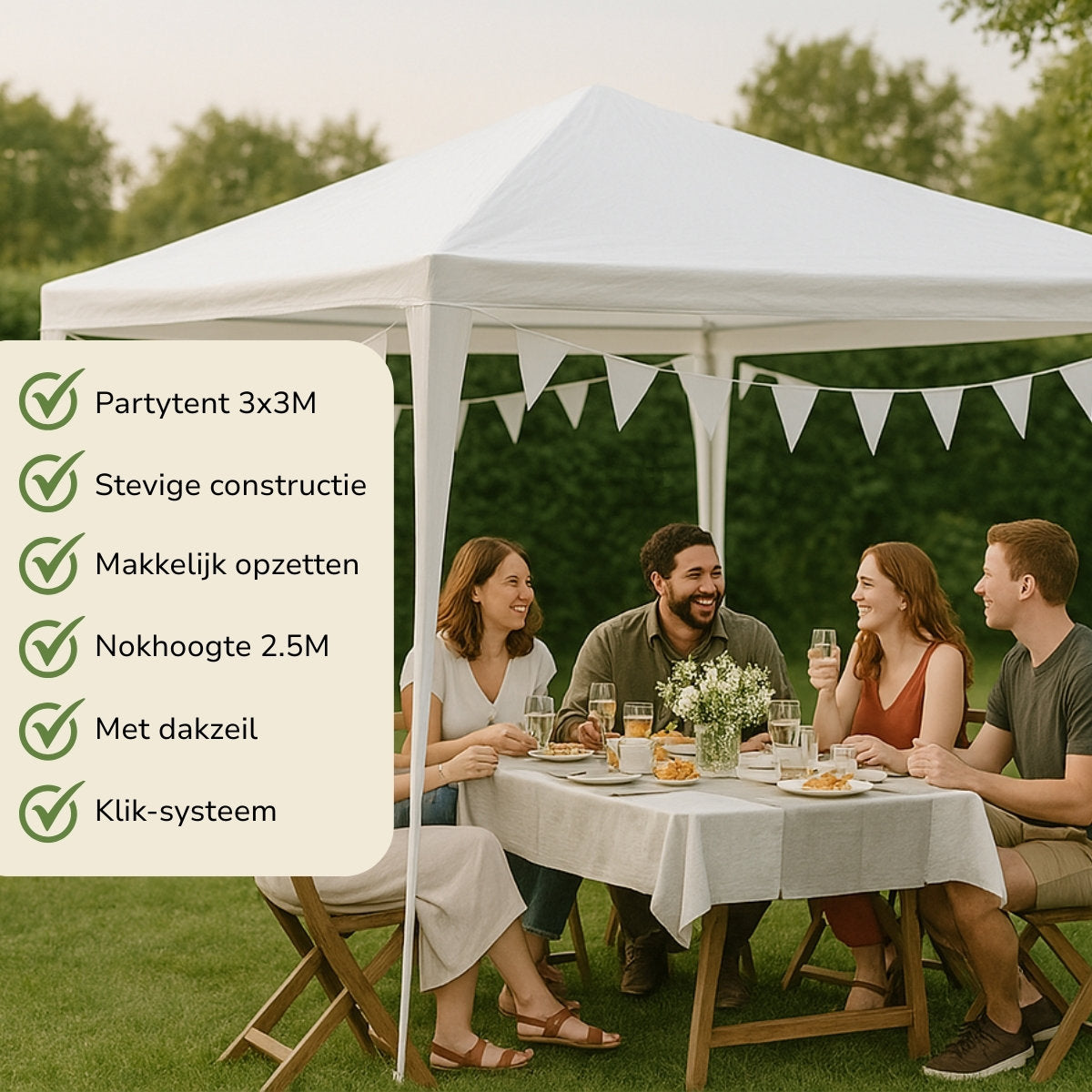 Kinzo Partytent 3x3m, Waterdicht - maximondo
