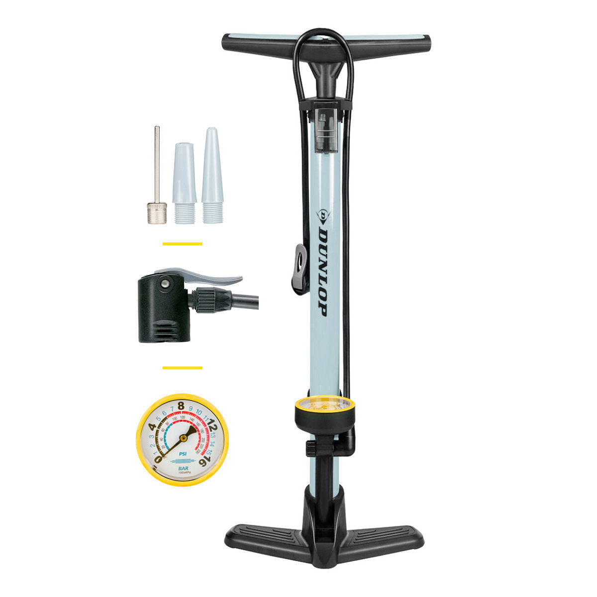 Dunlop Fietspomp met Drukmeter - Dunlop, Schrader en Frans Ventiel - maximondo