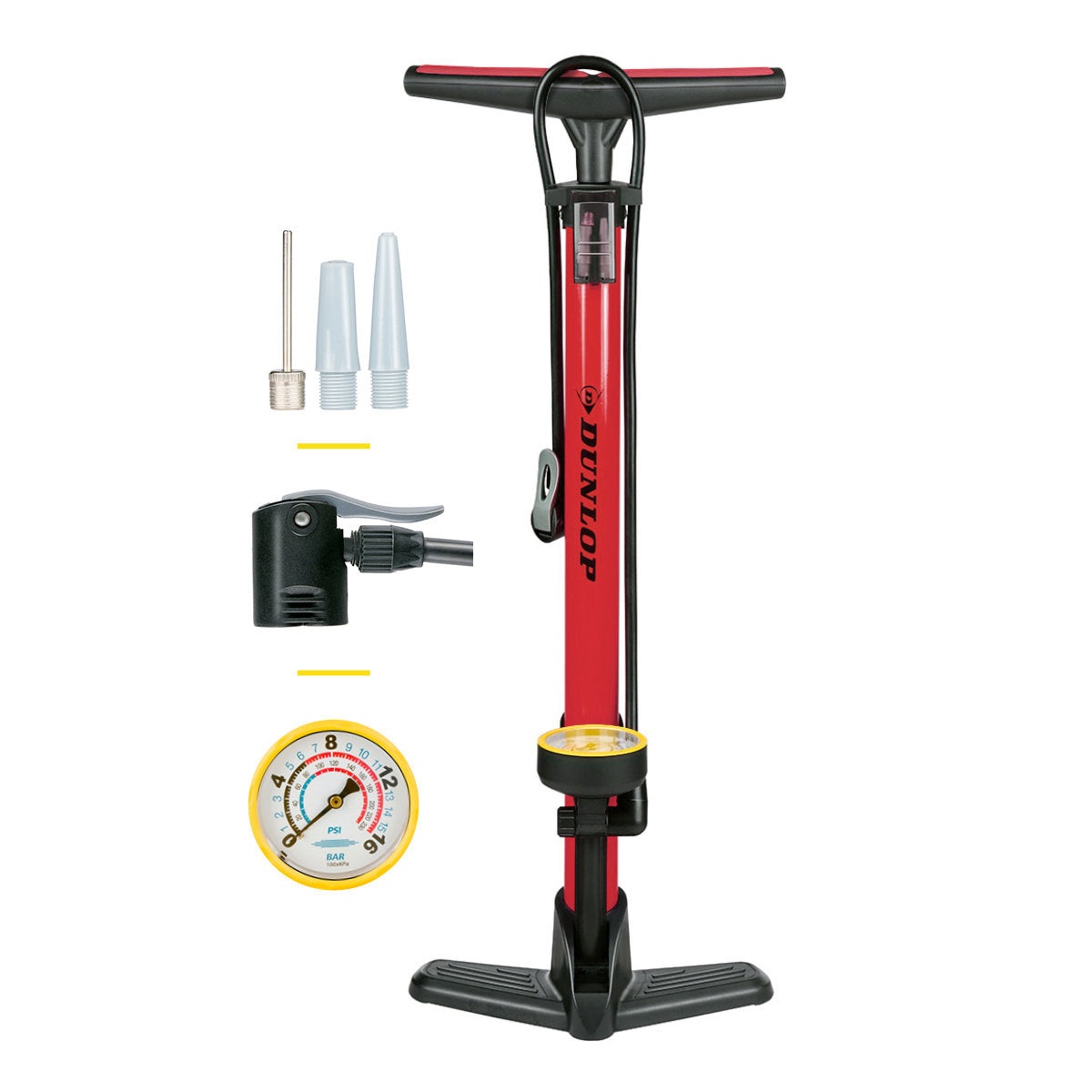 Dunlop Fietspomp met Drukmeter - Staande Pomp - maximondo