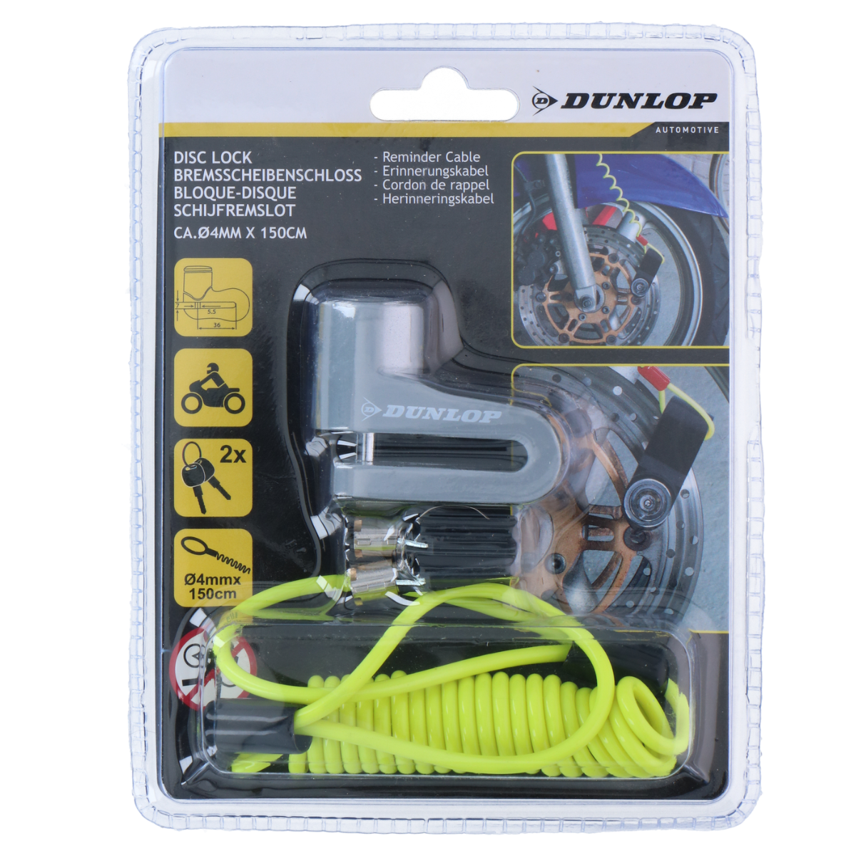 Dunlop Remschijfslot met Herinneringskabel - maximondo