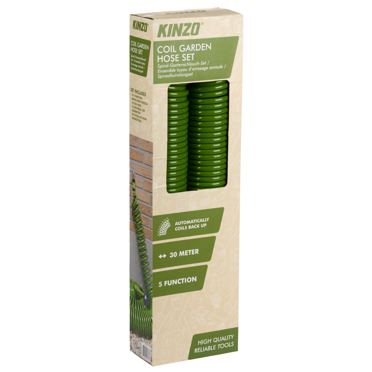 Kinzo Spiraal Tuinslang Set 30M - Automatisch Oprollend - maximondo