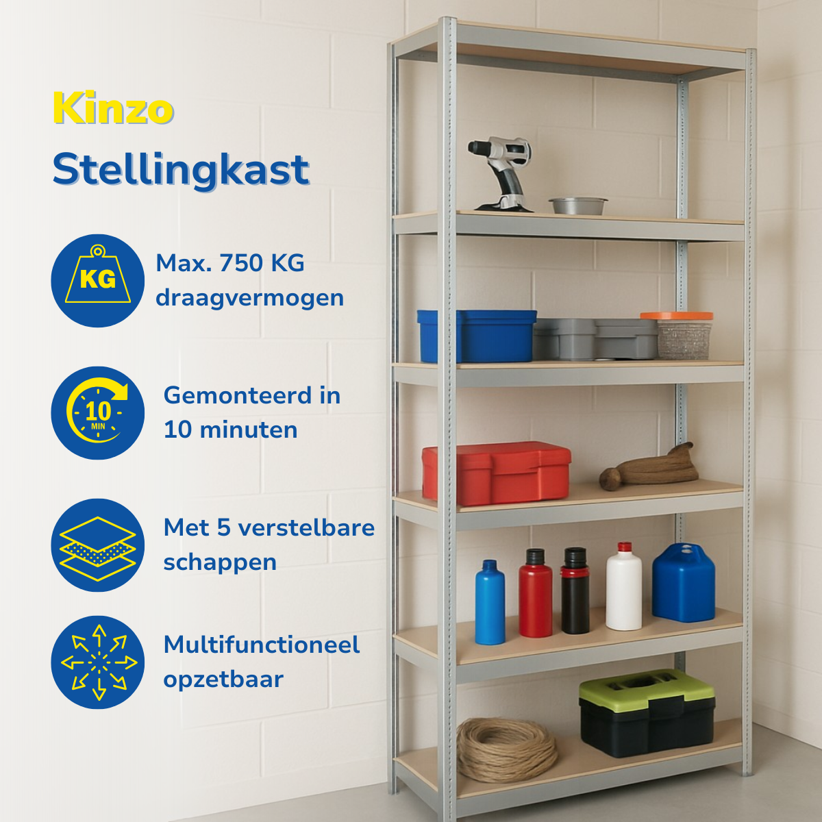 Kinzo Stellingkast Opbergrek, 5 Planken - maximondo