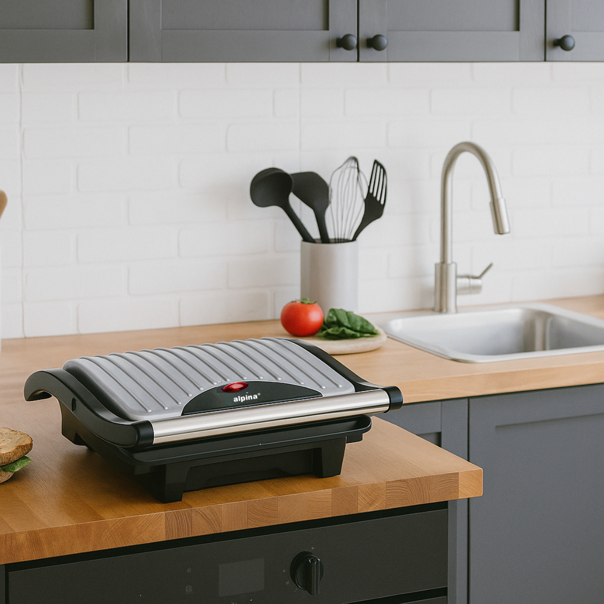 alpina Tosti Ijzer 1000W Contact Grill - Grijs - maximondo