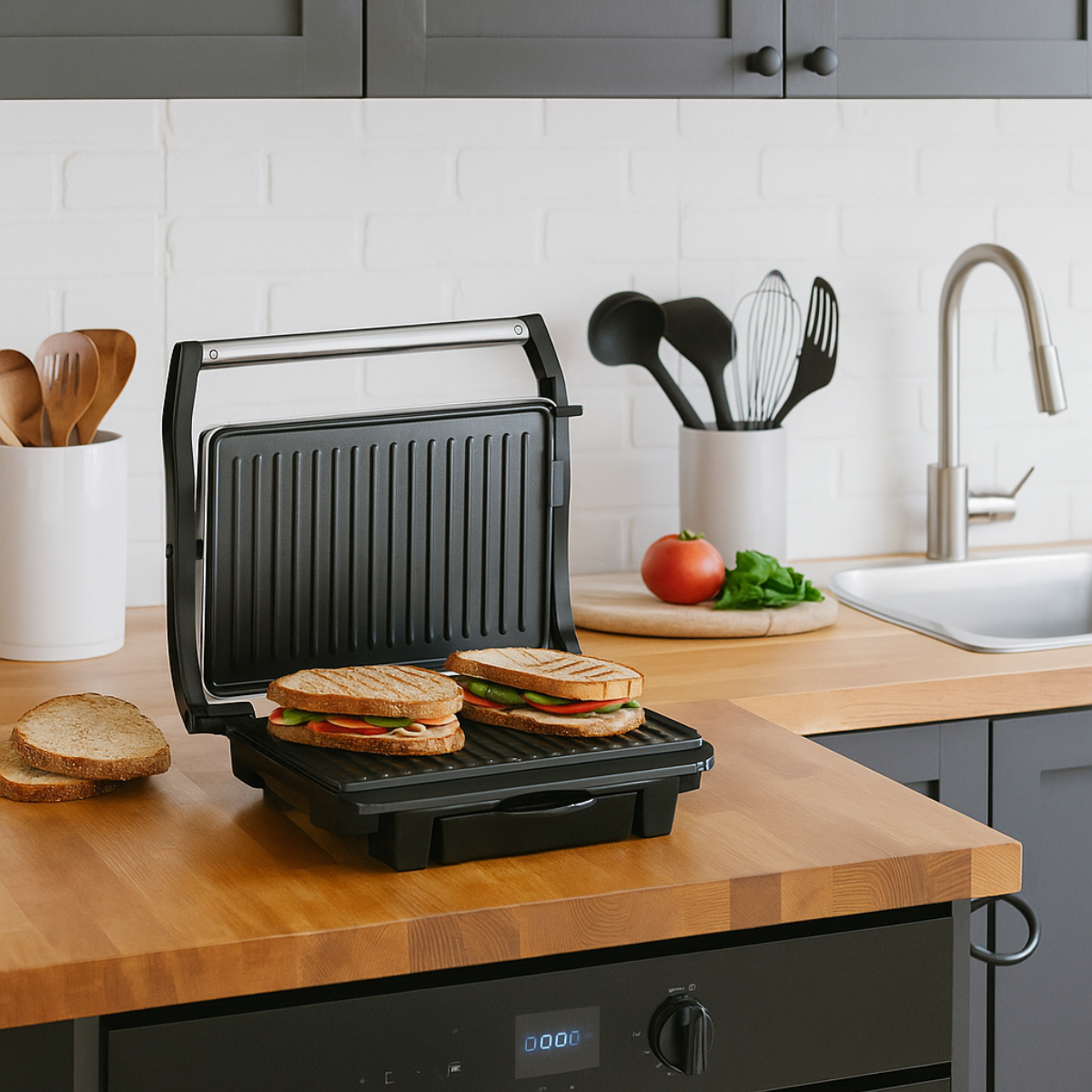 alpina Tosti Ijzer 1000W Contact Grill - Grijs - maximondo