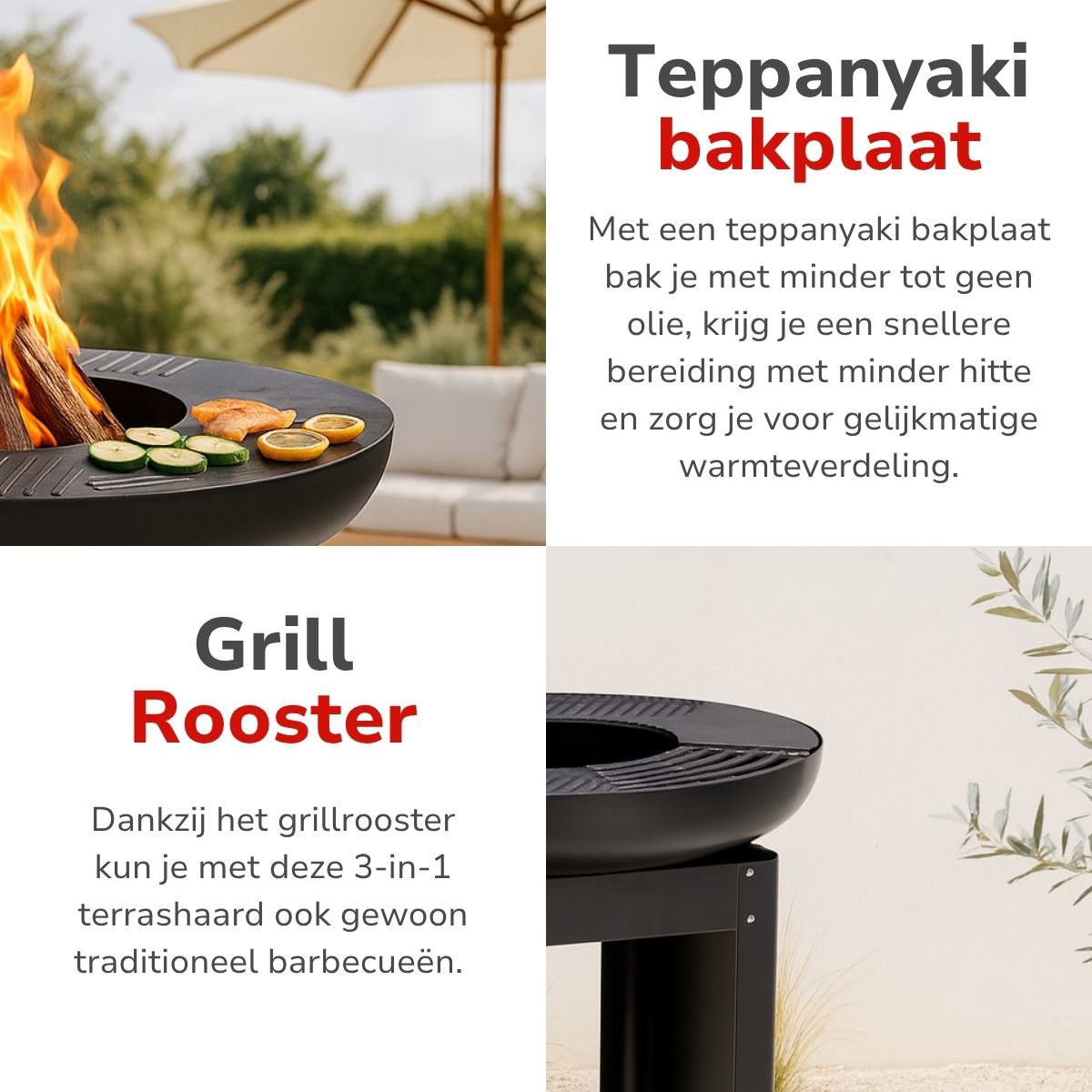 alpina 3-in-1 Vuurkorf en Grillplaat - 61 x 90 cm - maximondo