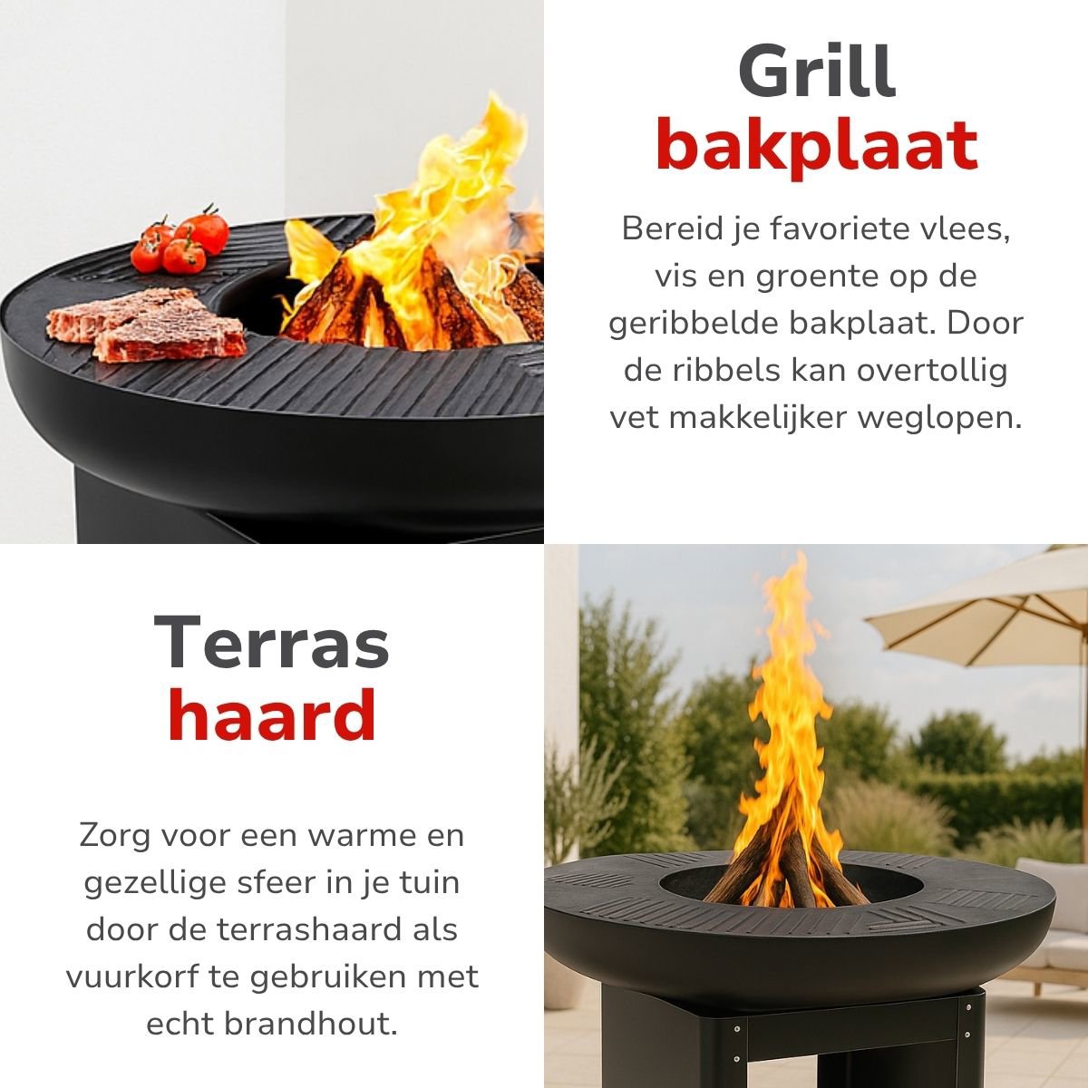 alpina 3-in-1 Vuurkorf en Grillplaat - 61 x 90 cm