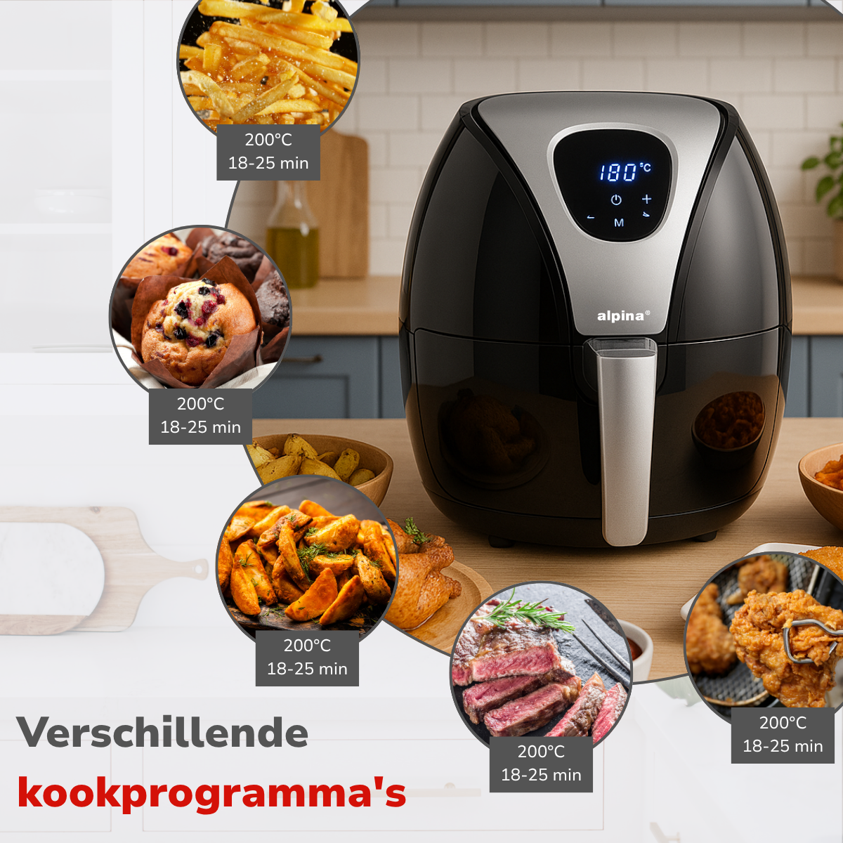 alpina Airfryer 2.4L - Heteluchtfriteuse voor 1-4 Personen - maximondo