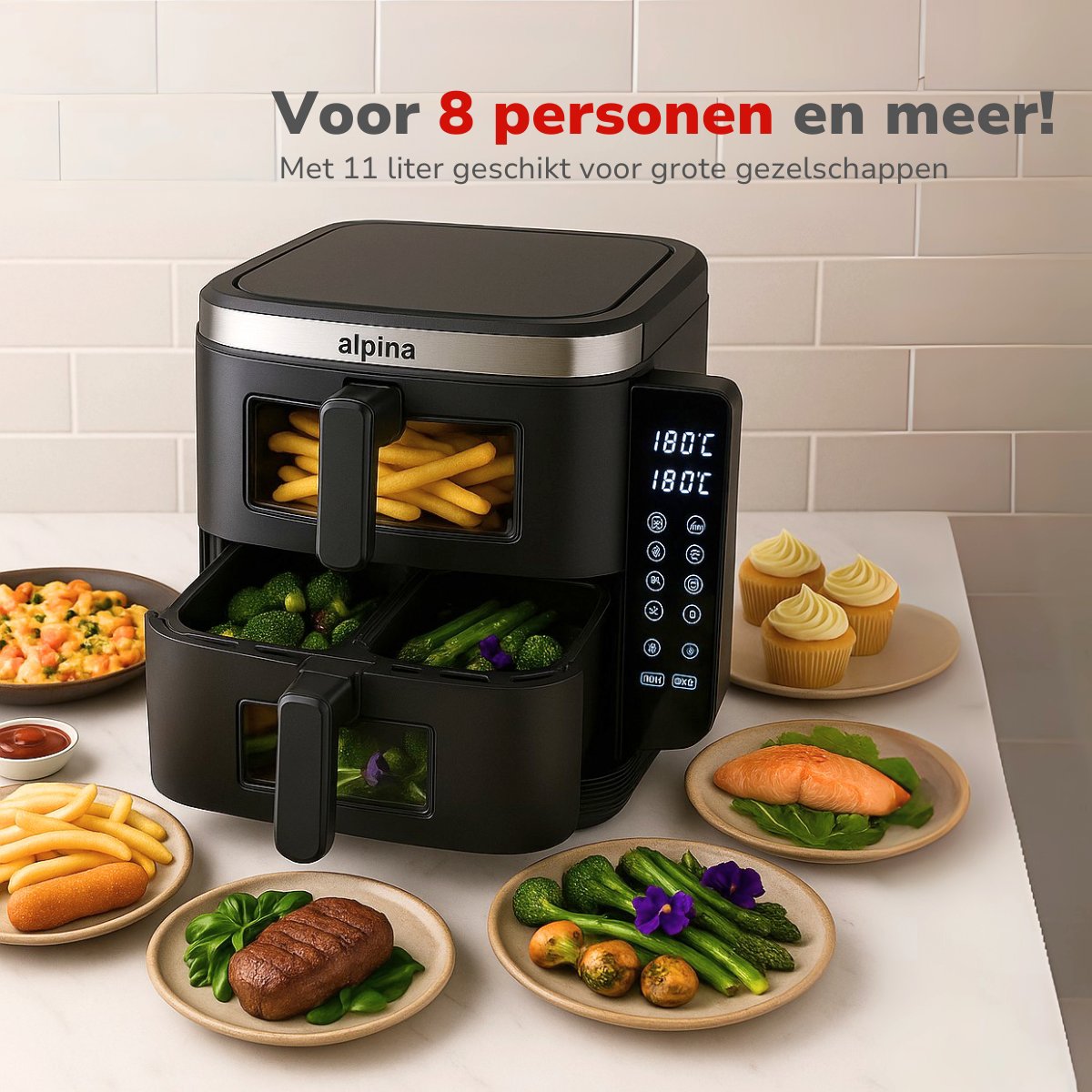 alpina Airfryer XXXL - Heteluchtfriteuse 11L - 8 Personen - maximondo