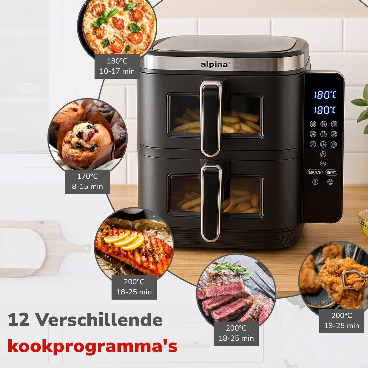 alpina Airfryer XXXL - Heteluchtfriteuse 11L - 8 Personen - maximondo