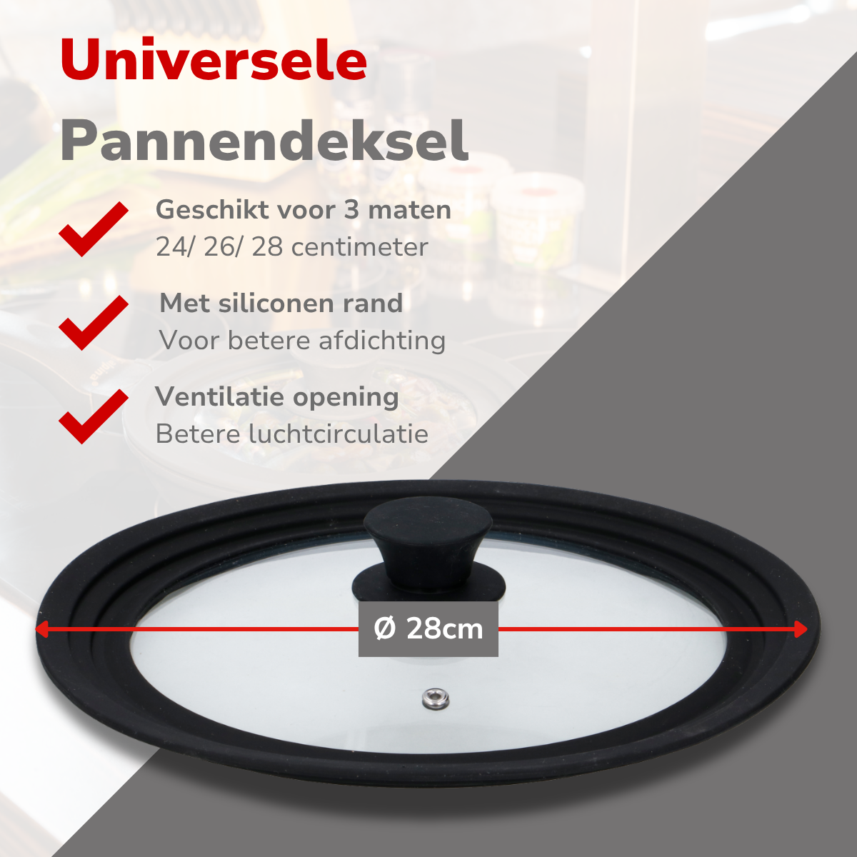 alpina Universeel Glazen Deksel Pannendeksel 24cm/26cm/28cm - maximondo