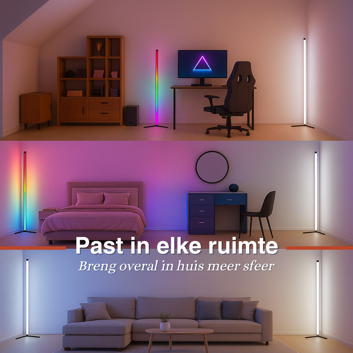 Grundig RGB LED Hoeklamp Staand met Muziek Sync, Dimbaar