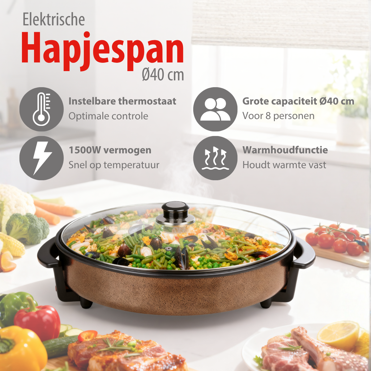 alpina Party Pan - Elektrische Hapjespan met Deksel - Ø40CM - maximondo
