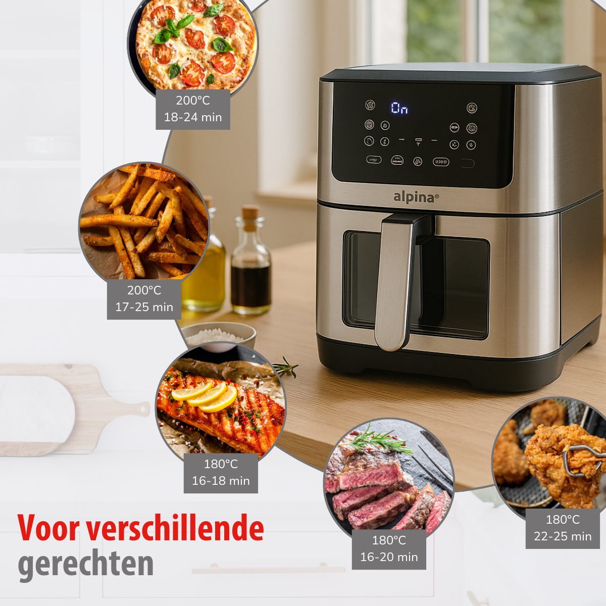 alpina Dubbele Airfryer XXL - Heteluchtfriteuse 8L - maximondo
