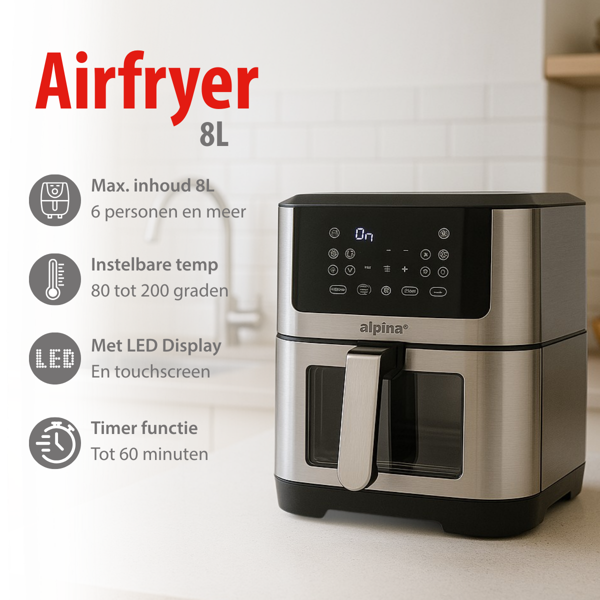 alpina Dubbele Airfryer XXL - Heteluchtfriteuse 8L - maximondo