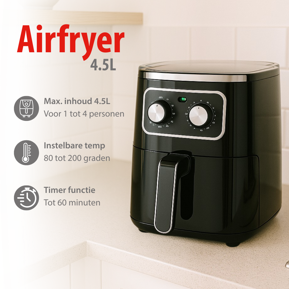 alpina Airfryer 4.5L - Heteluchtfriteuse voor 1-4 Personen - maximondo