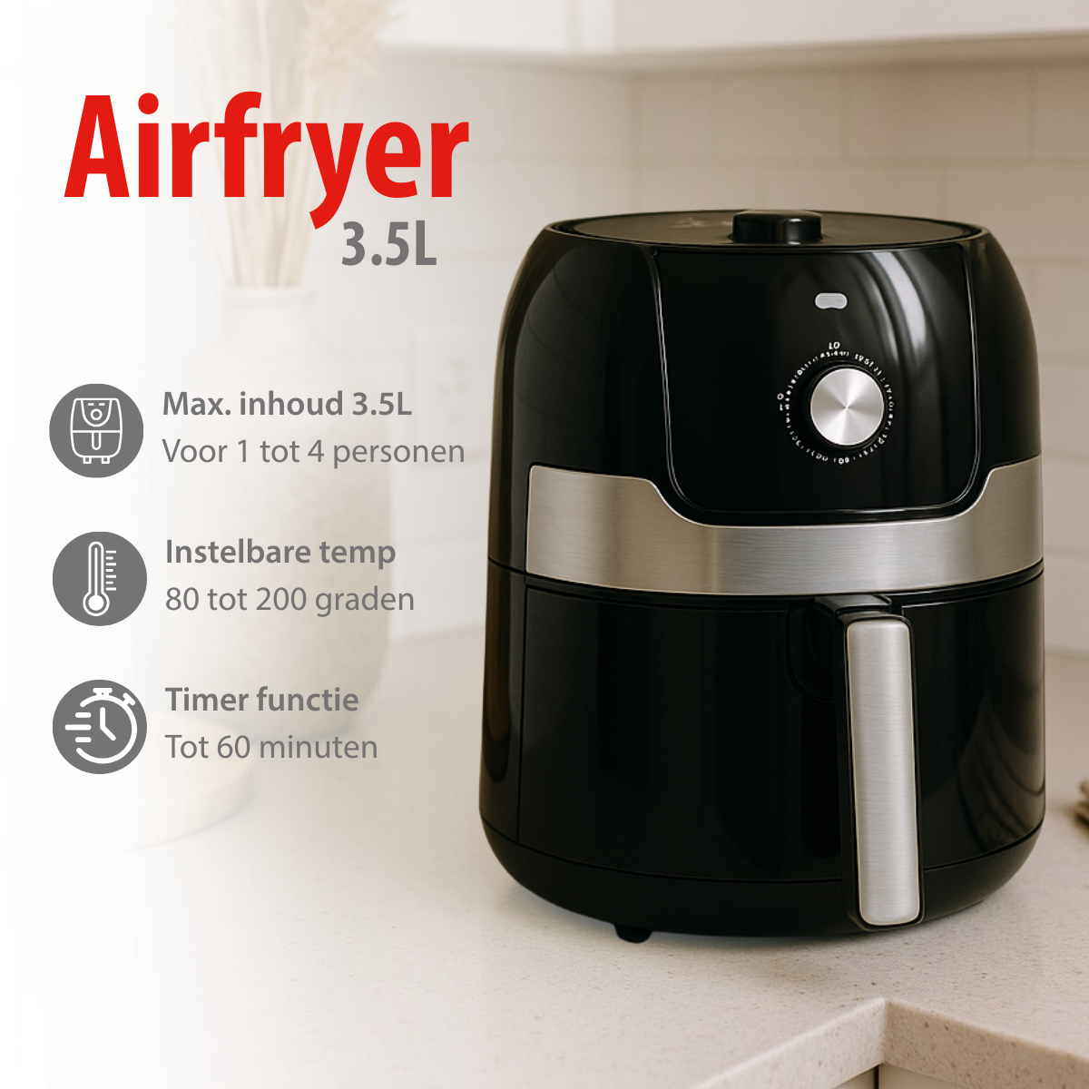 alpina Airfryer 3.5L - Heteluchtfriteuse voor 1-4 Personen - maximondo