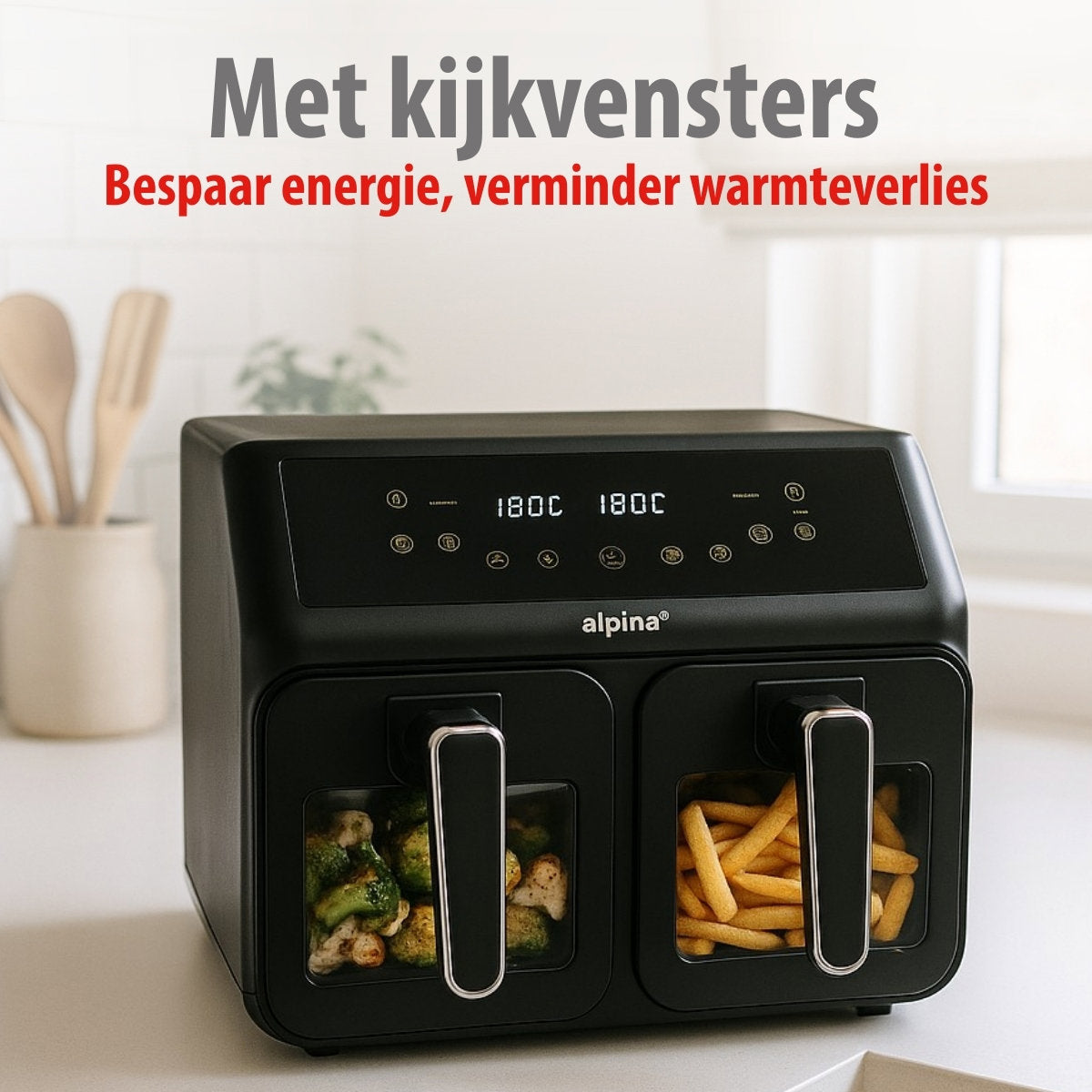 alpina Dubbele Airfryer XXL - Heteluchtfriteuse 2x4L