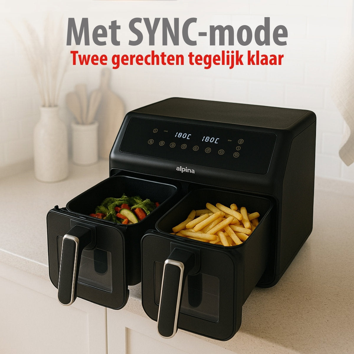 alpina Dubbele Airfryer XXL - Heteluchtfriteuse 2x4L - maximondo