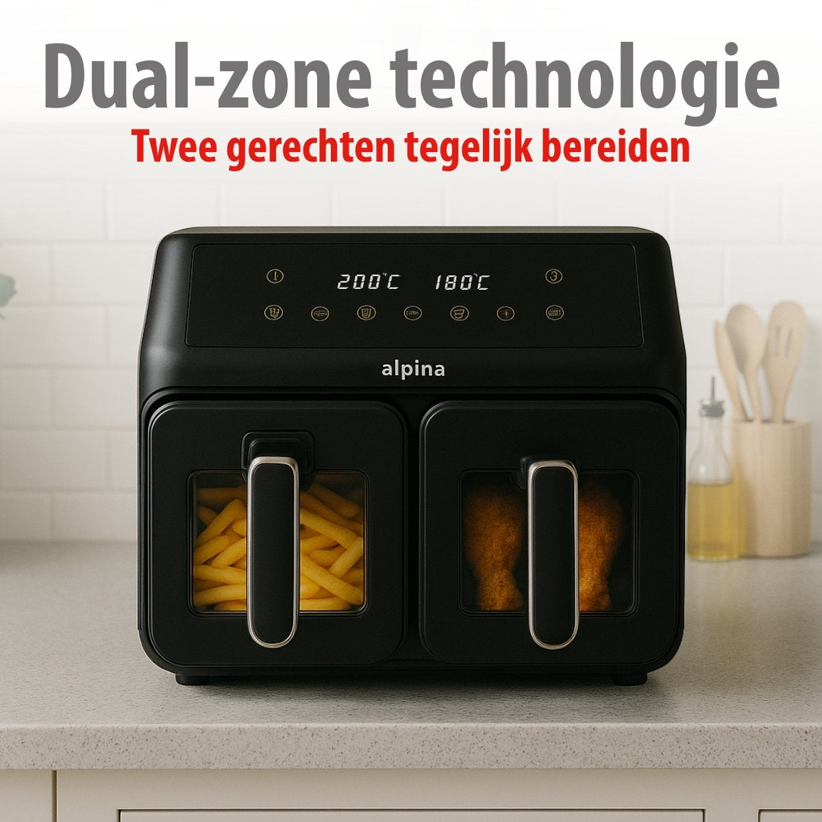 alpina Dubbele Airfryer XXL - Heteluchtfriteuse 2x4L