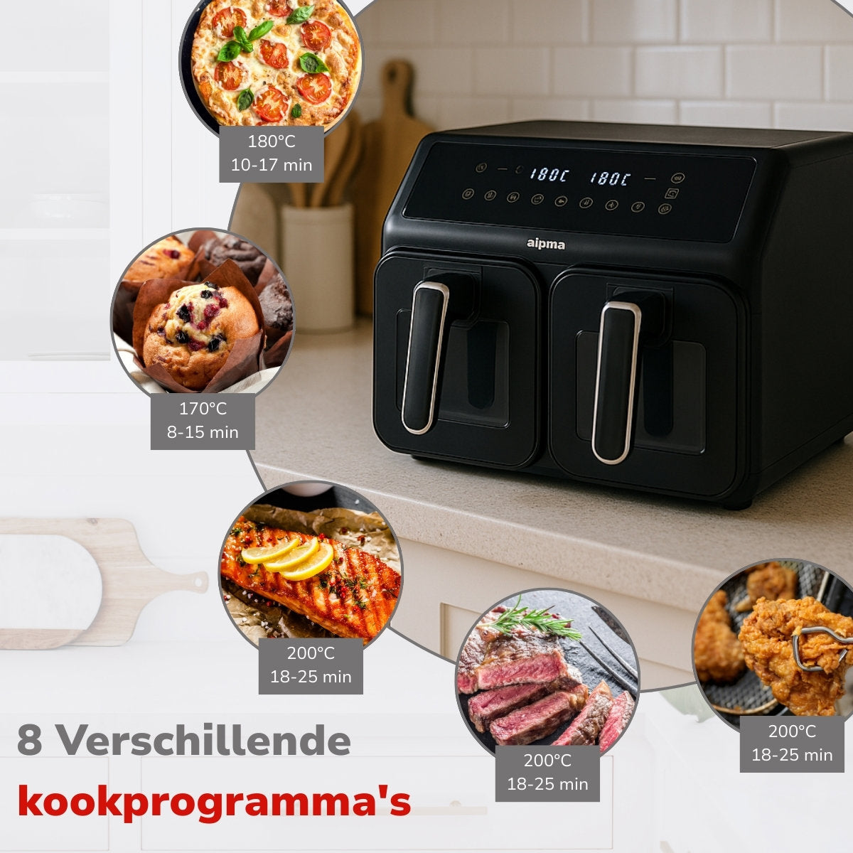 alpina Dubbele Airfryer XXL - Heteluchtfriteuse 2x4L - maximondo