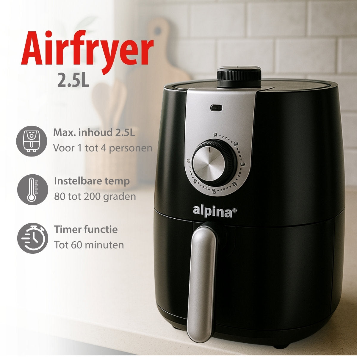 alpina Airfryer 2L - Heteluchtfriteuse voor 1-4 Personen - maximondo