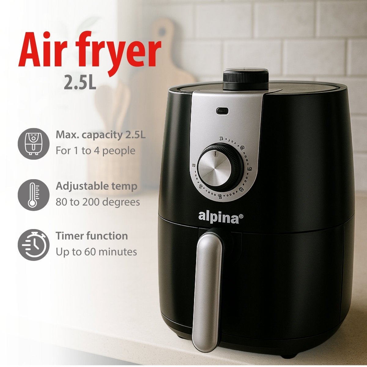 alpina Airfryer 2L - Heteluchtfriteuse voor 1-4 Personen - maximondo