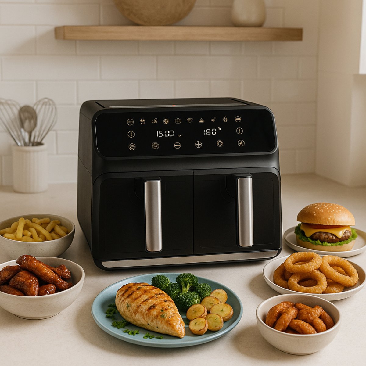 alpina Dubbele Airfryer XXL - Heteluchtfriteuse 2x4L - maximondo