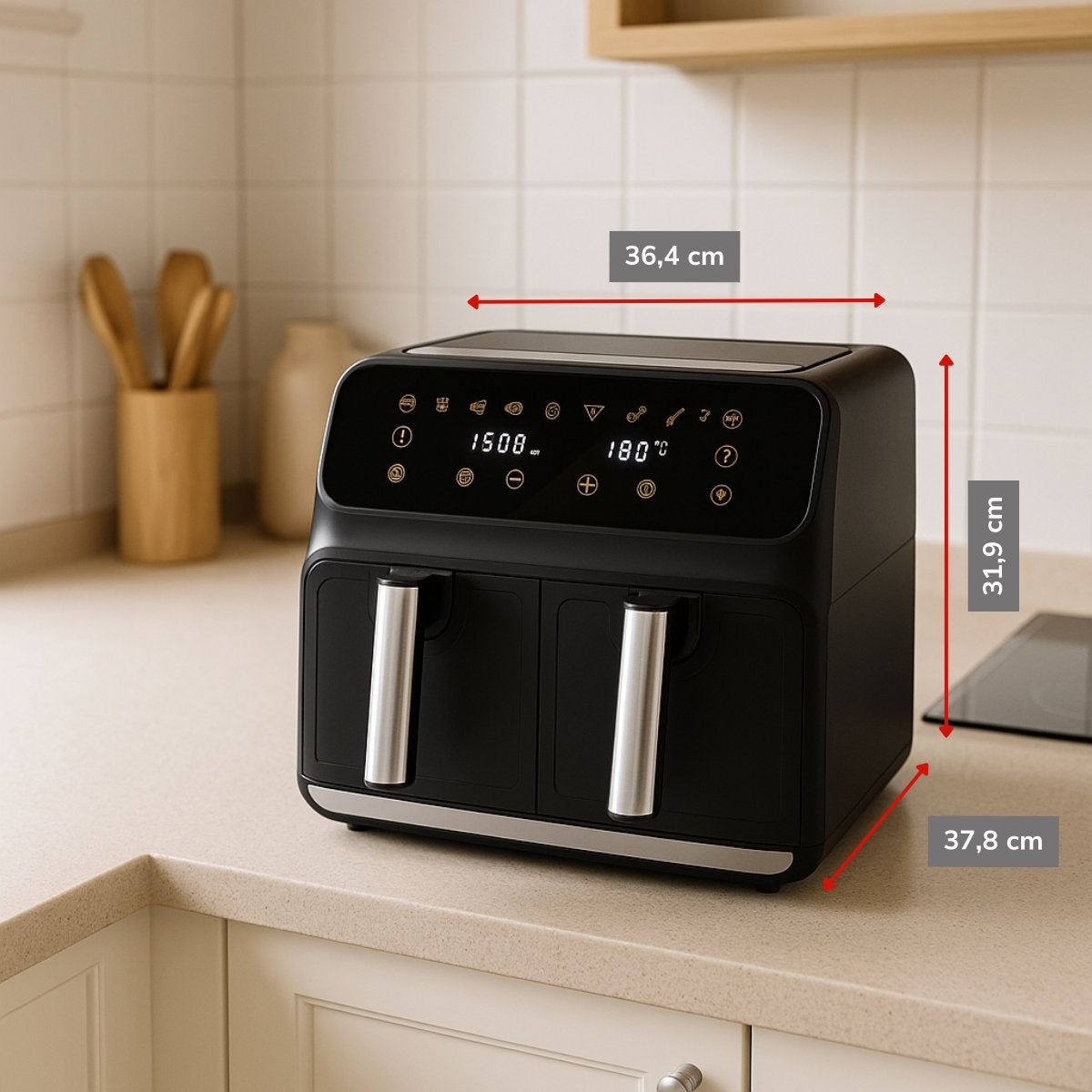 alpina Dubbele Airfryer XXL - Heteluchtfriteuse 2x4L - maximondo