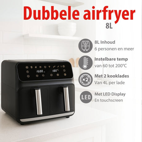 alpina Dubbele Airfryer XXL - Heteluchtfriteuse 2x4L - maximondo