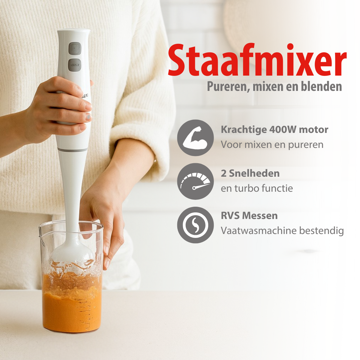 alpina Staafmixer 400W - Handmixer met Turbofunctie
