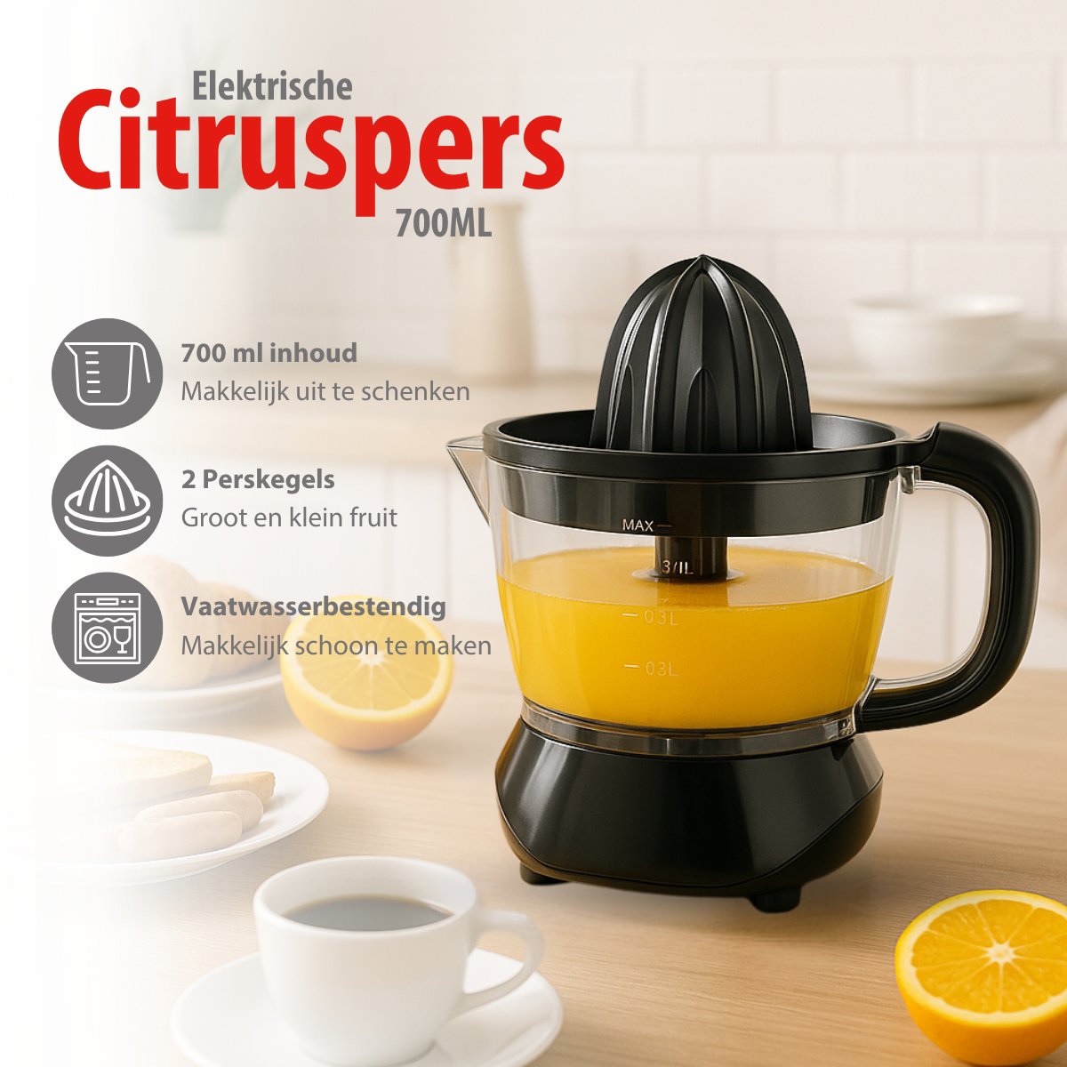 alpina Citruspers 0.7L – Sinaasappelpers Elektrisch 25W - maximondo