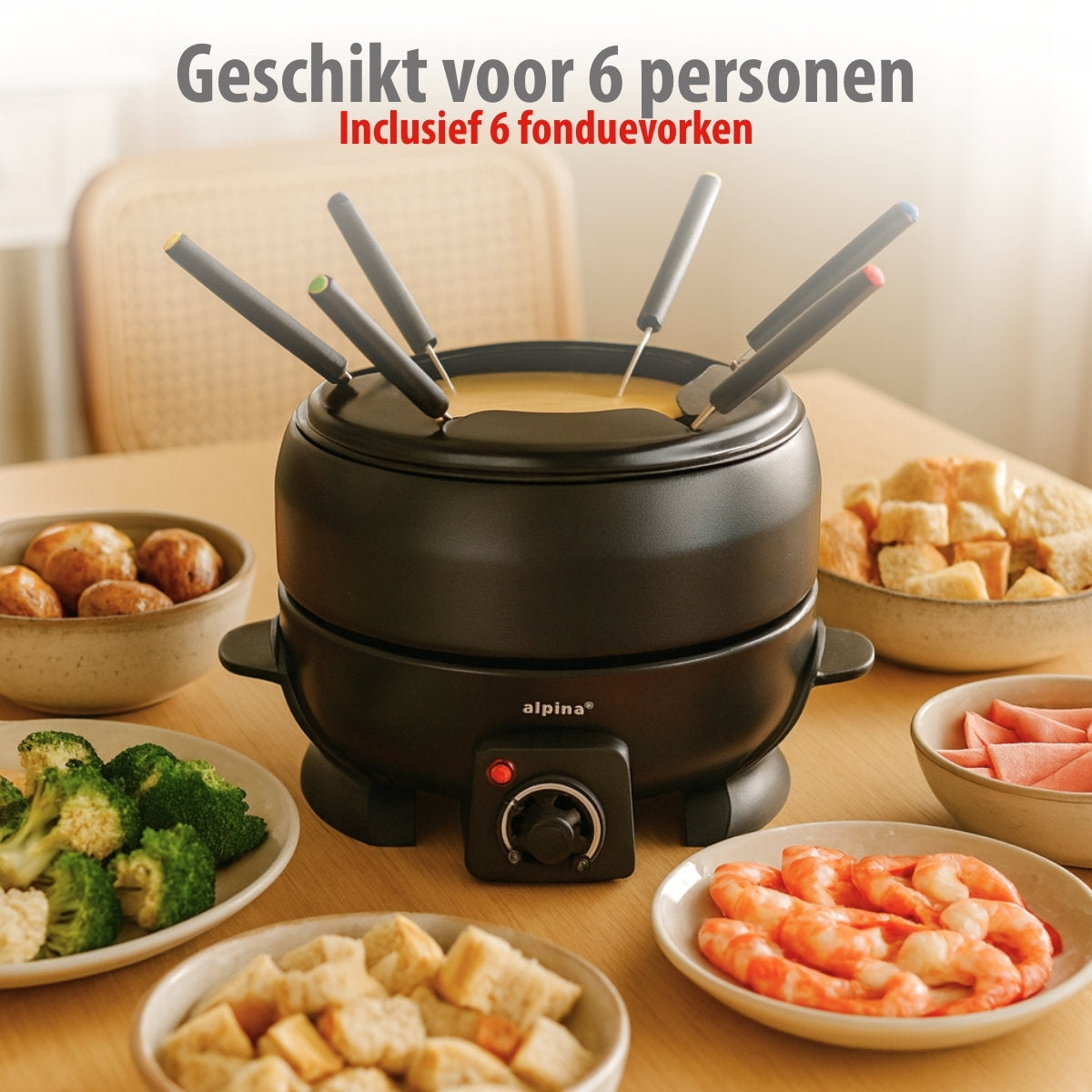 alpina Fondueset Elektrisch 800W – Fonduepan 2L - maximondo