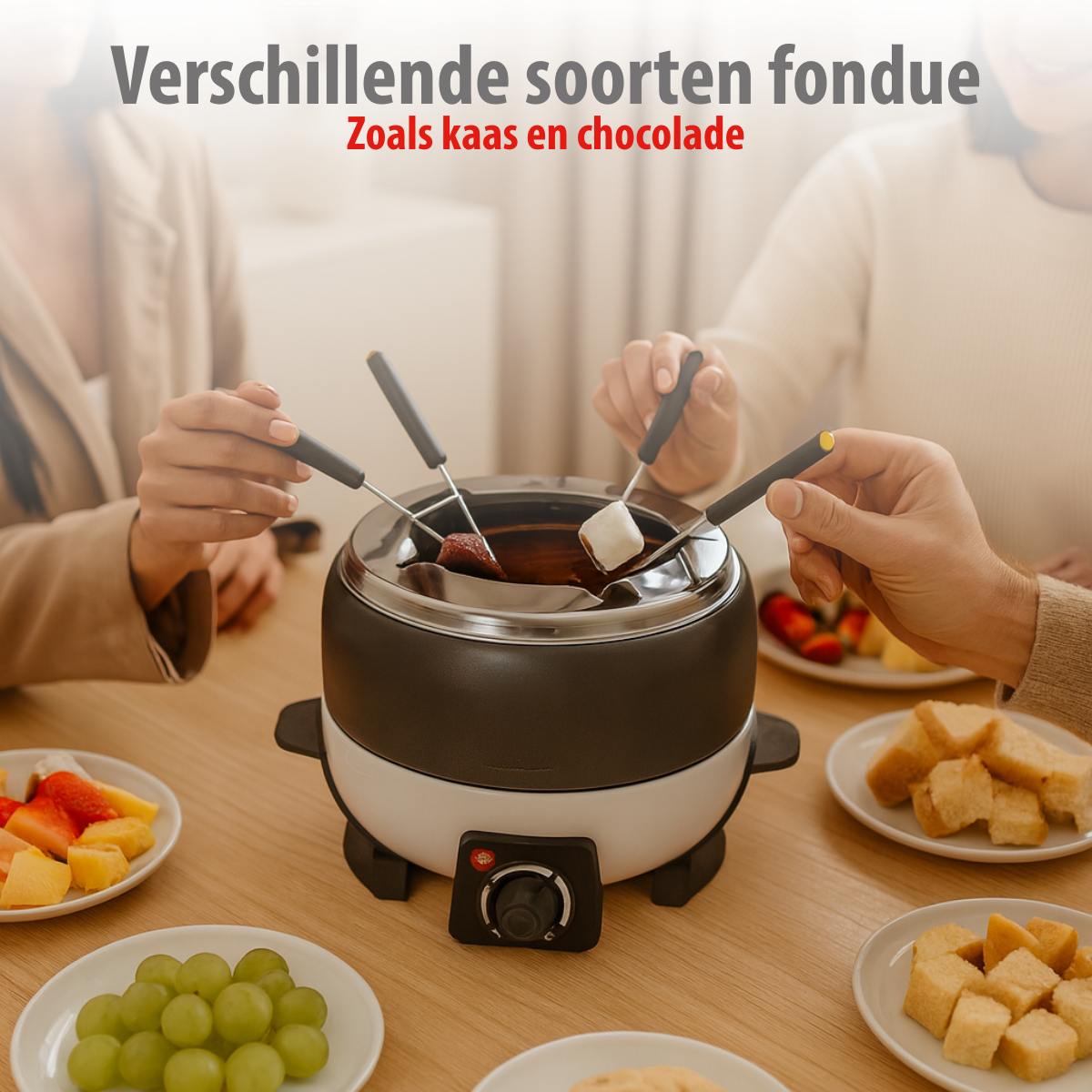 Cuisinier Deluxe Fondueset Elektrisch 800W – Fonduepan 2L - maximondo