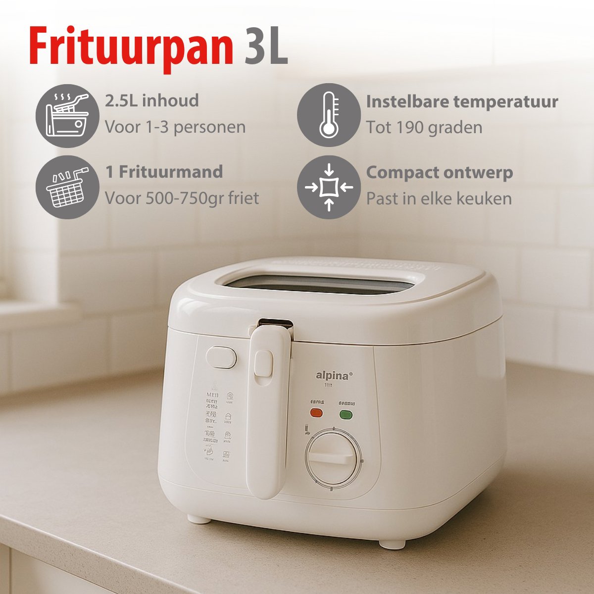 alpina Frituurpan 2.5L - Wit - maximondo