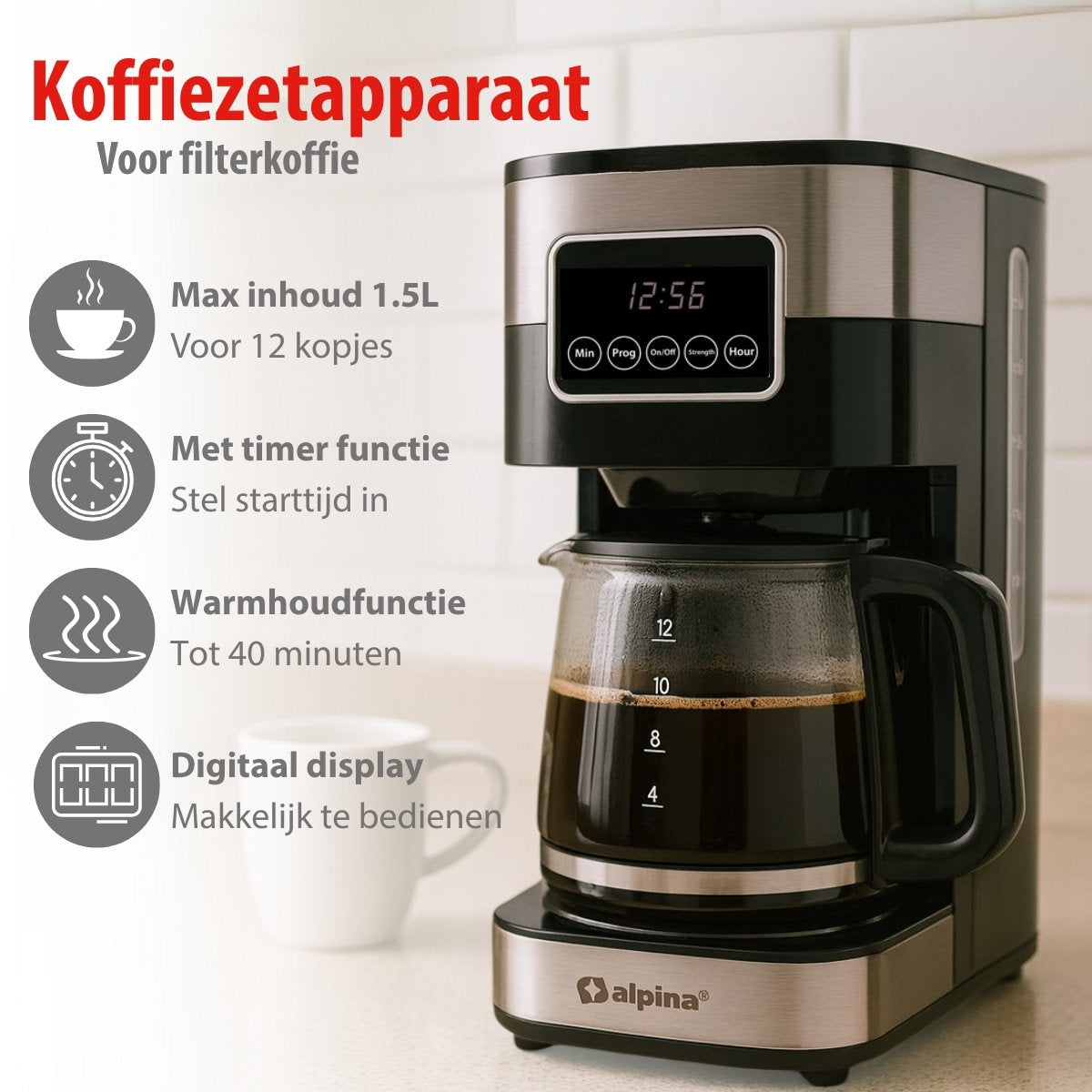 alpina Koffiezetapparaat Filterkoffie - Koffiemachine 1.5L - maximondo