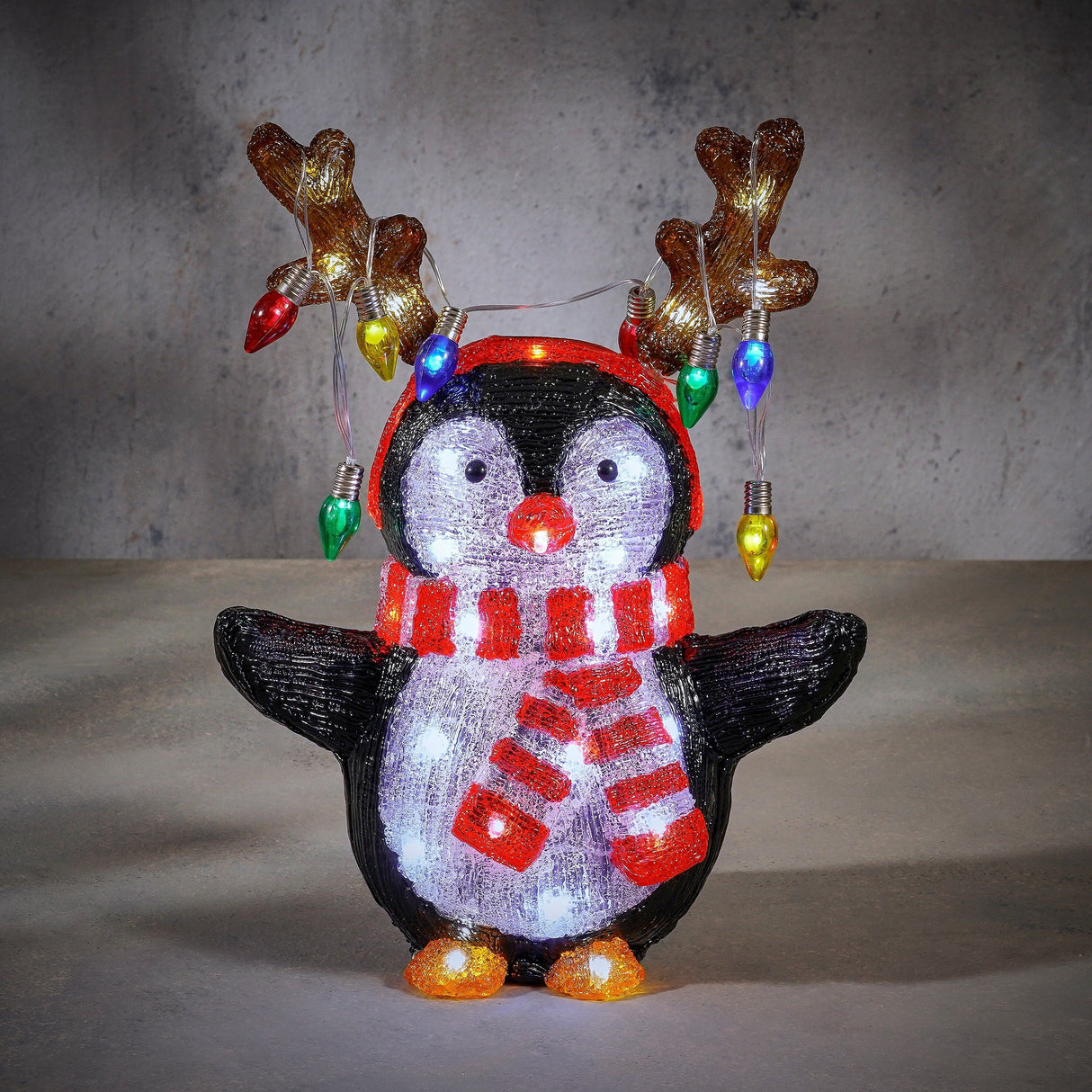 Luca Lighting Pinguin acryl zwart wit IP44 40 led timer - l31,5xb21xh41,5cm - maximondo
