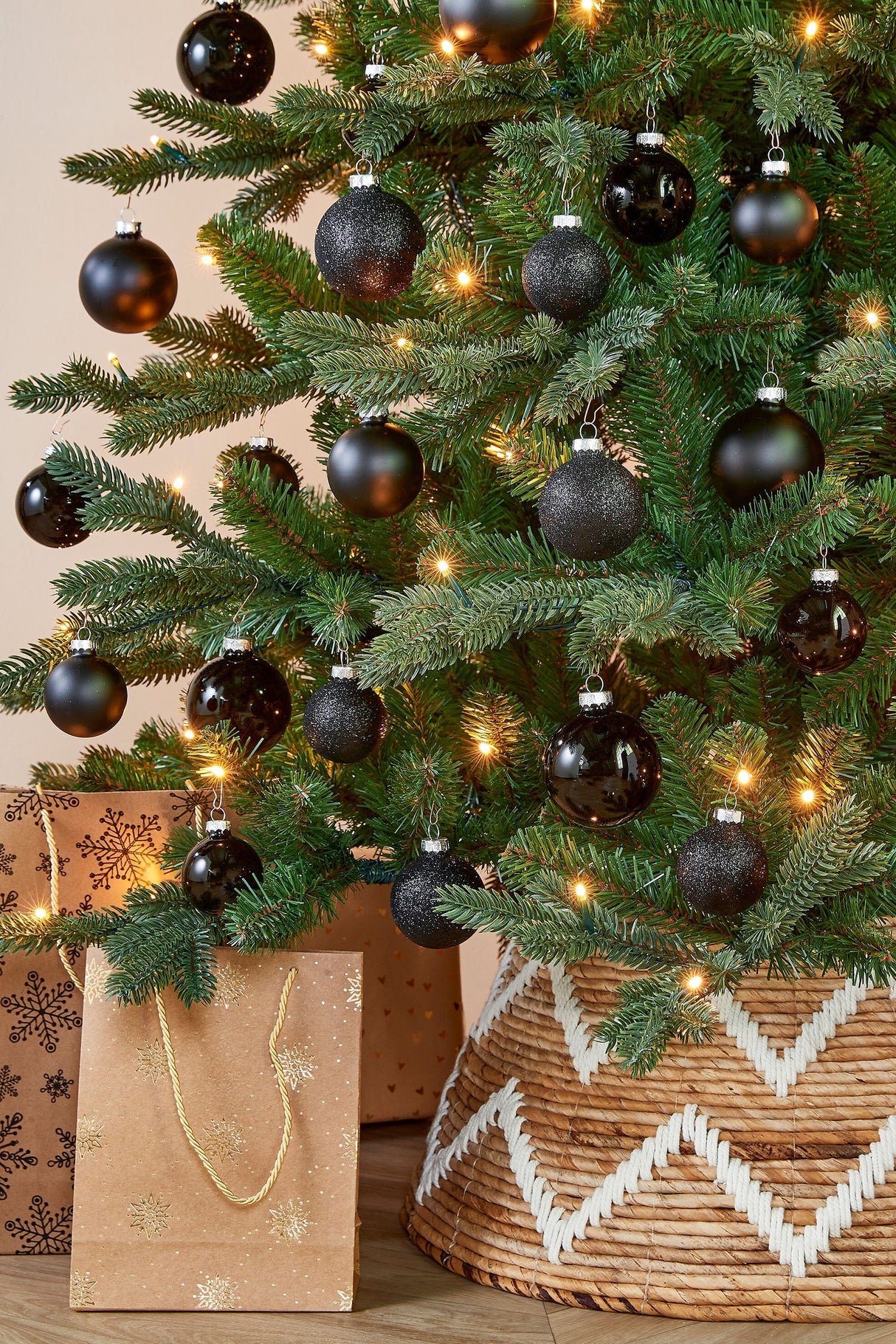 Mica Decorations kerstballen set glas zwart 42 stuks - d7cm