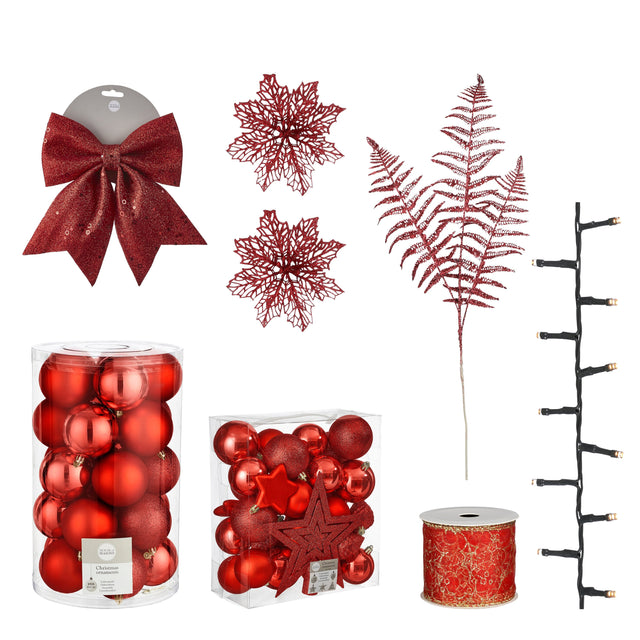 House of Seasons Boom decoratie set onbreekbaar rood 100 stuks - maximondo