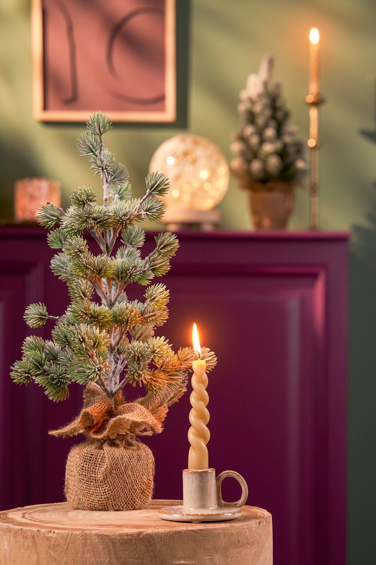 House of Seasons Kerstboom met burlap groen frosted TIPS 101 - h45xd23cm - maximondo